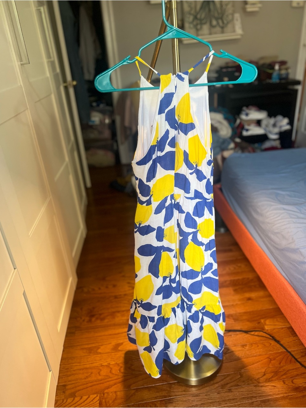 LOFT White Maxi Dress with Blue and Yellow Lemon Print - Picture 4 of 9